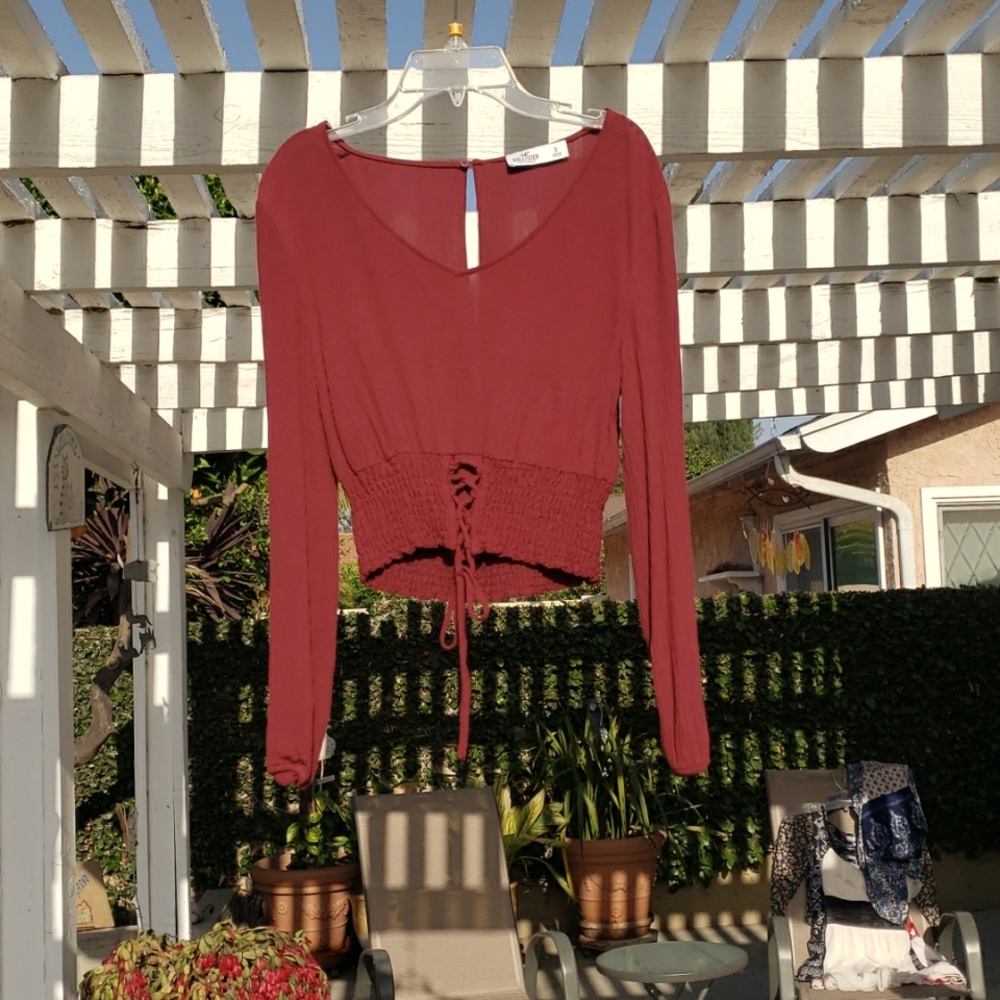 Burgundy blouse with corset waist